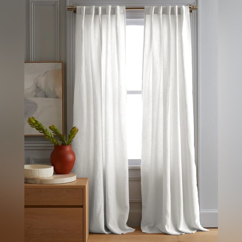 Quince European Linen Curtain Panel White Size 48x96”